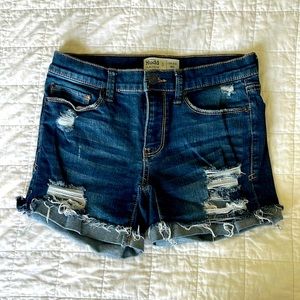 JUNIORS CUT OFF JEAN SHORTS BY MUDD FLX STRETCH LOW-RISE MIDI SIZE 3